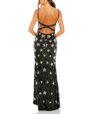  Star Beaded Detail Cross Back Gown