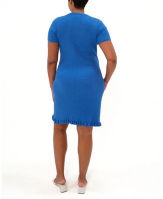 Women&#39;s Short Sleeve Knit Maternity Knee Length Sweater Dress with Hem Detail