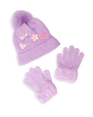 Girls' Butterfly Appliqu&eacute; Hat & Gloves Set - Big Kid