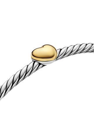 Micro Cable Flex&reg; Heart Station Bracelet in Sterling Silver with 14K Yellow Gold, 2.6mm