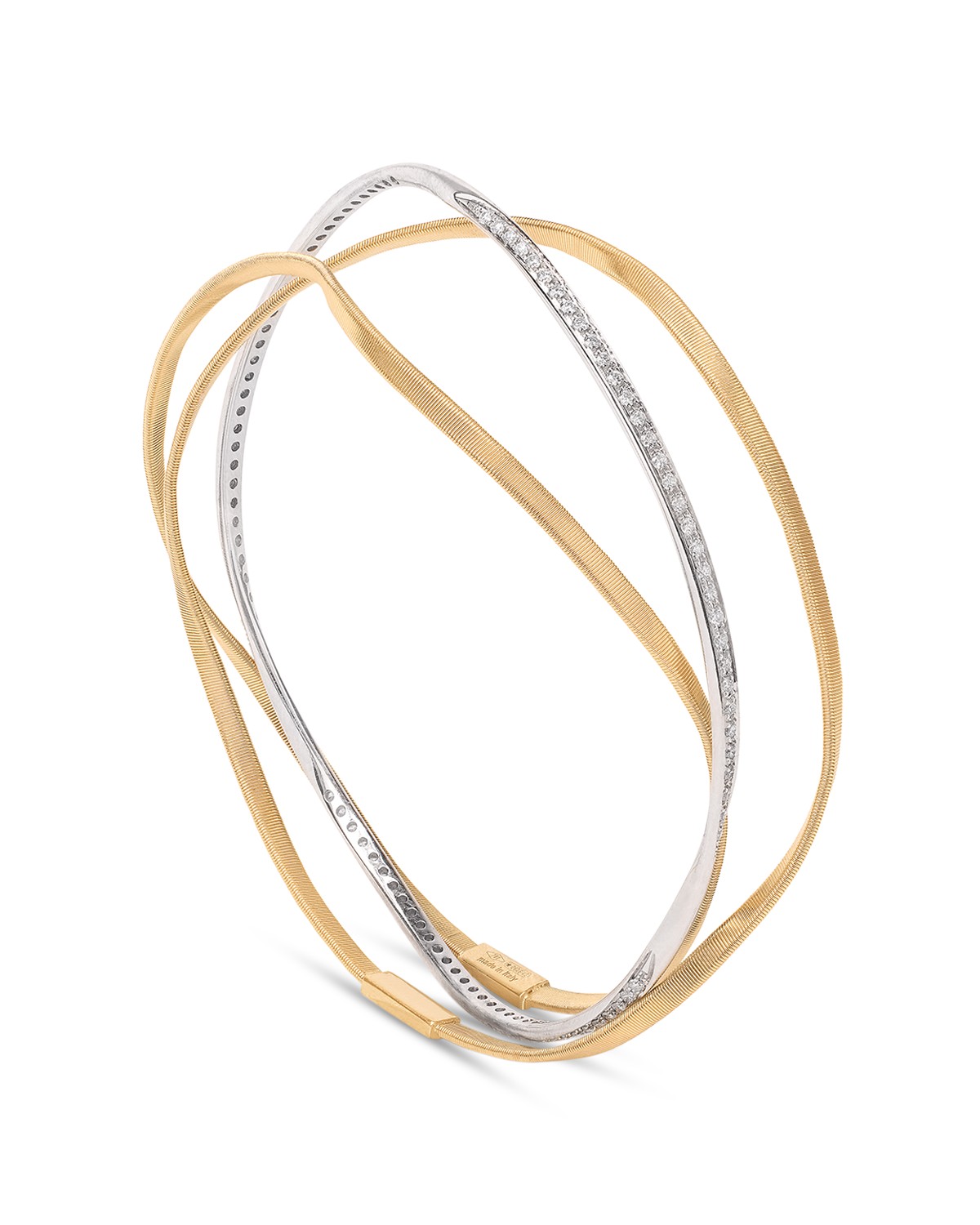 Diamond Triple Layer Crossover Bangle Bracelet in 18K White & Yellow Gold, 0.71 tcw