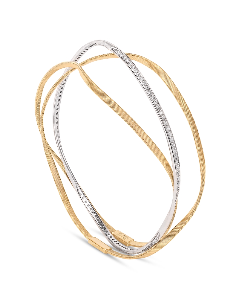 Marco Bicego Diamond Triple Layer Crossover Bangle Bracelet in 18K White & Yellow Gold, 0.71 tcw