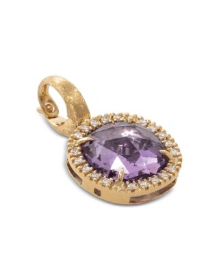 Amethyst & Diamond Halo Pendant in 18K Yellow Gold 