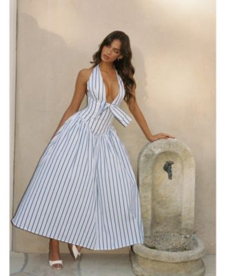 Mackenna Stripe Halter Smock Back Maxi Dress