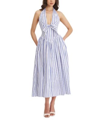 Mackenna Stripe Halter Smock Back Maxi Dress