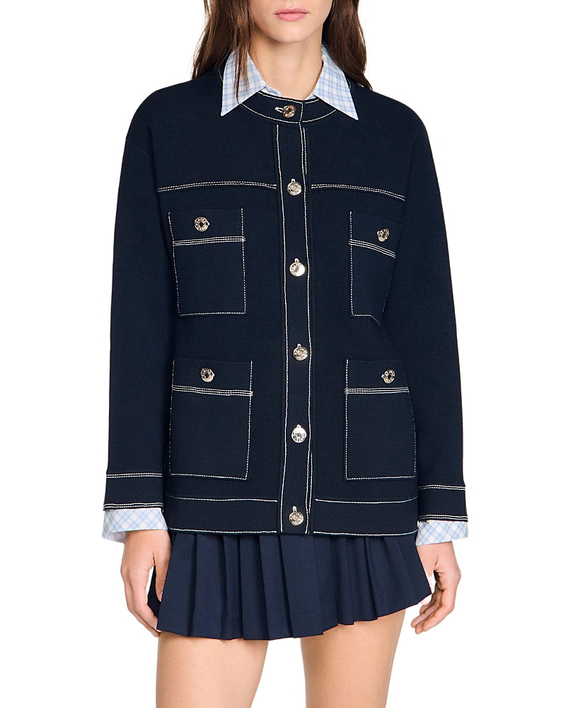 Sandro Contrast Stitch Cardigan