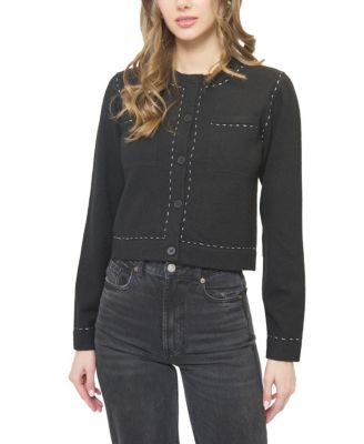 Central Park West Women's Crystal Lurex Whipstitch Cardigan