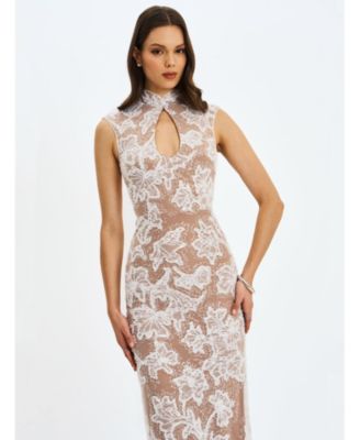  Tavia Beaded Teardrop Neckline Maxi Dress