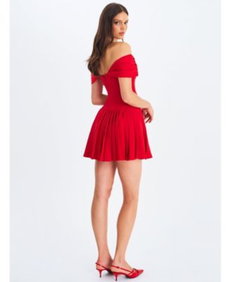  Narelle Off-Shoulder Sweetheart Drop Waist Mini Dress