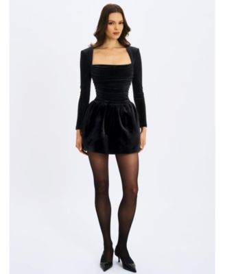  Catrina Velvet Square Neck Bow-Tie Mini Dress