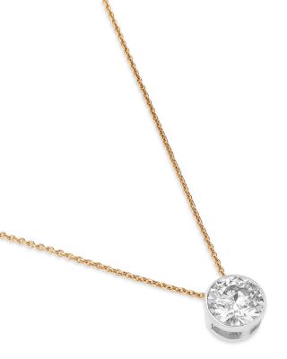 Lux Collection Certified Lab Grown Diamond Bezel Solitaire Pendant Necklace in 14K White & Yellow Gold, 2.0 tcw