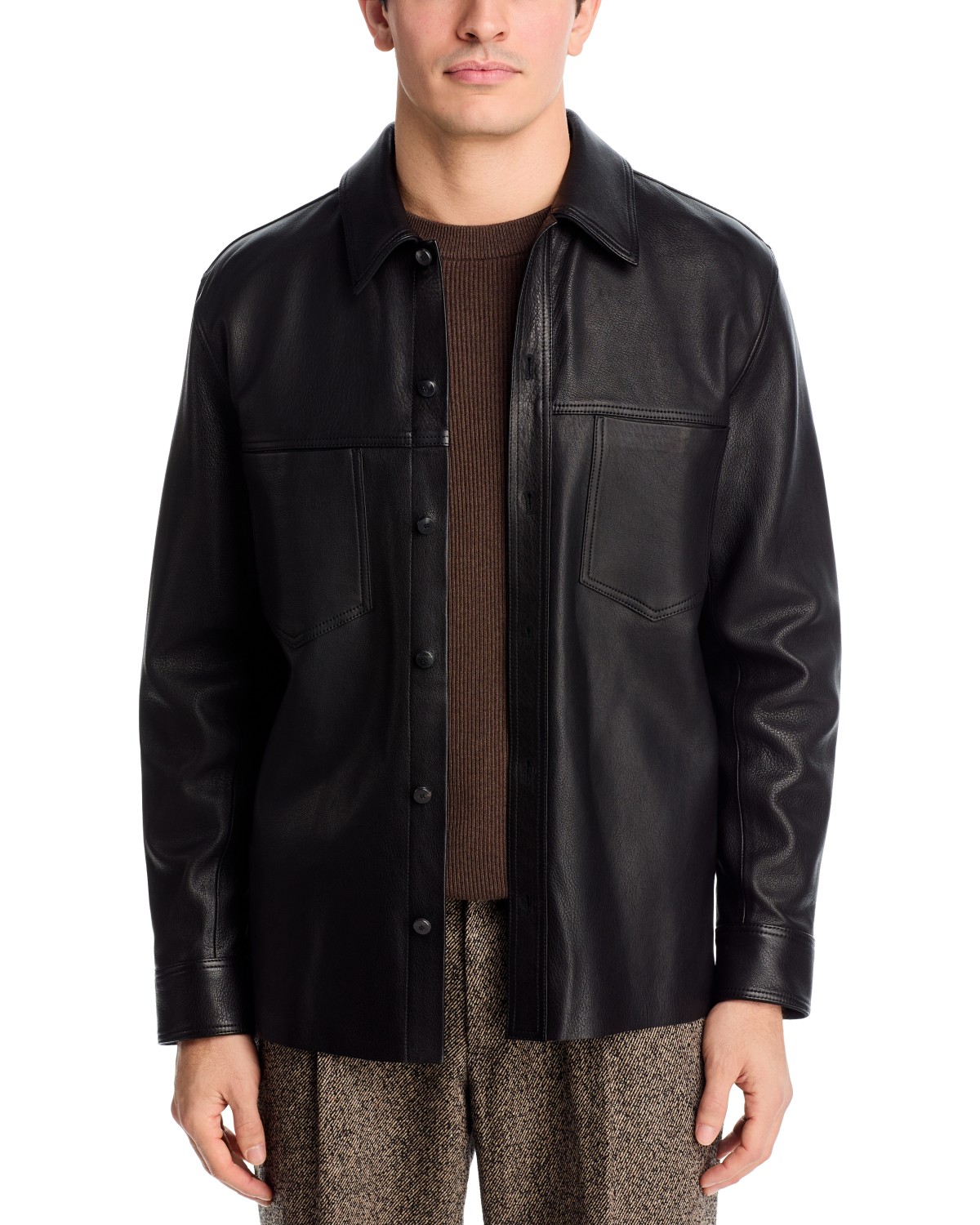 Simkhai Gibson Leather Shirt Jacket in Black