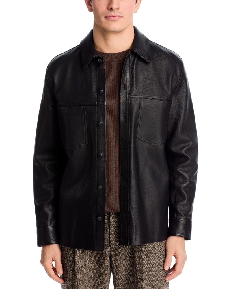 Simkhai Gibson Leather Shirt Jacket in Black