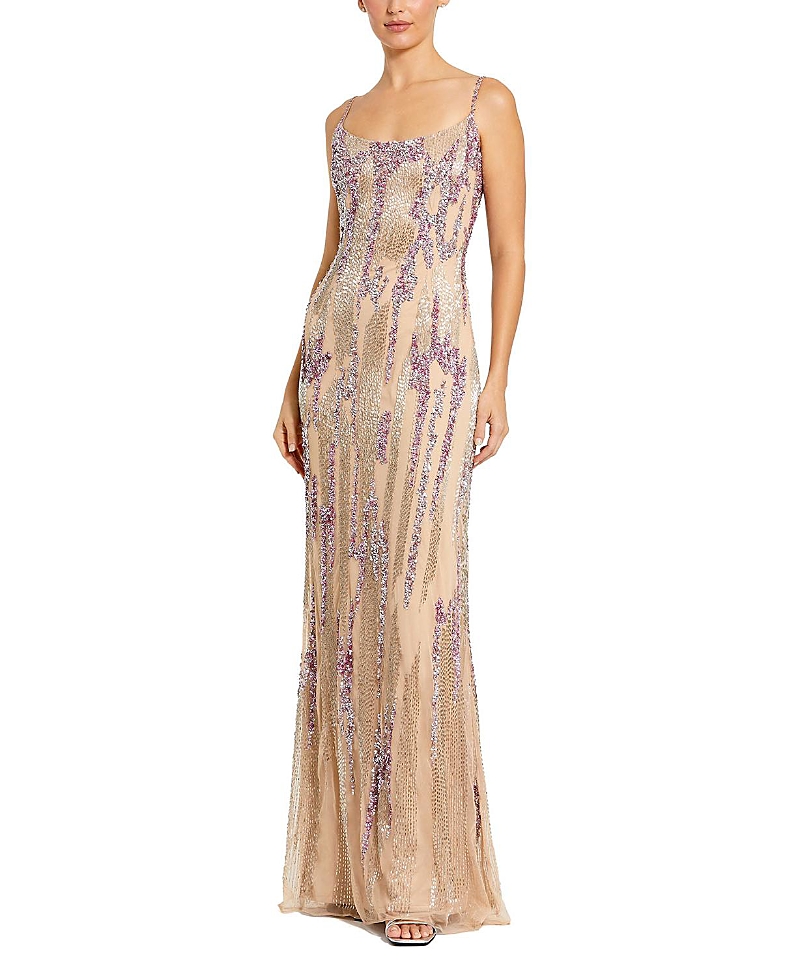 Mac Duggal Thin Strap Sequin Mesh Gown