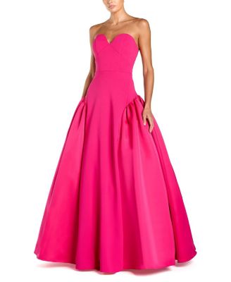  Strapless Sweetheart Crepe Gown with Satin Skirt