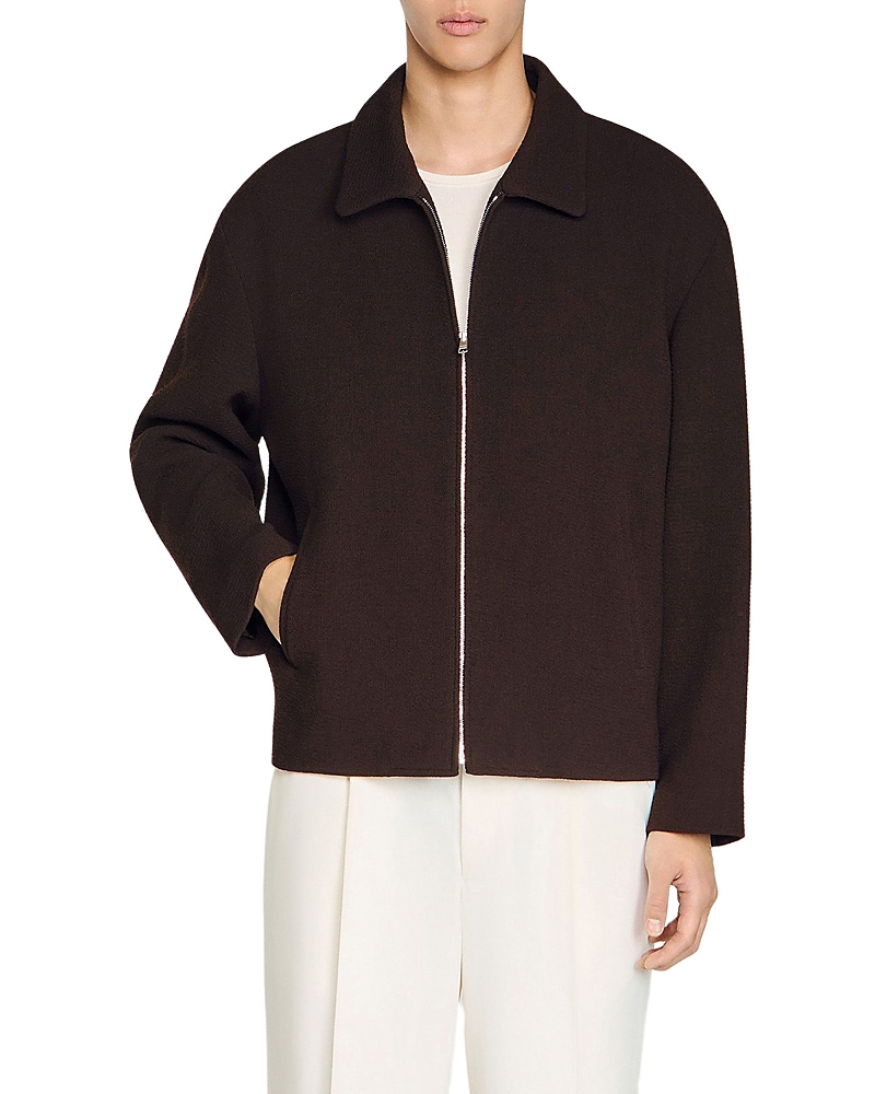 Sandro Crepe Waffled Zipper Jacket