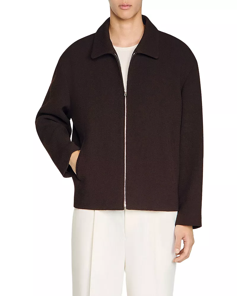 Sandro Crepe Waffled Zipper Jacket