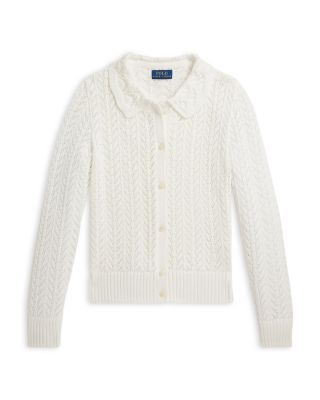 Girls' Pointelle Knit Cotton Cardigan - Big Kid