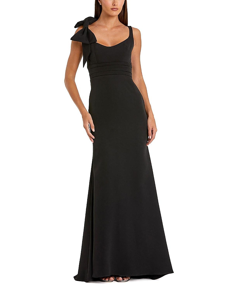 Mac Duggal Crepe Sleeveless Scoop Neck Gown with Bow