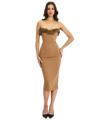  Rayanne Strapless Fur-Trimmed Sweetheart Maxi Dress