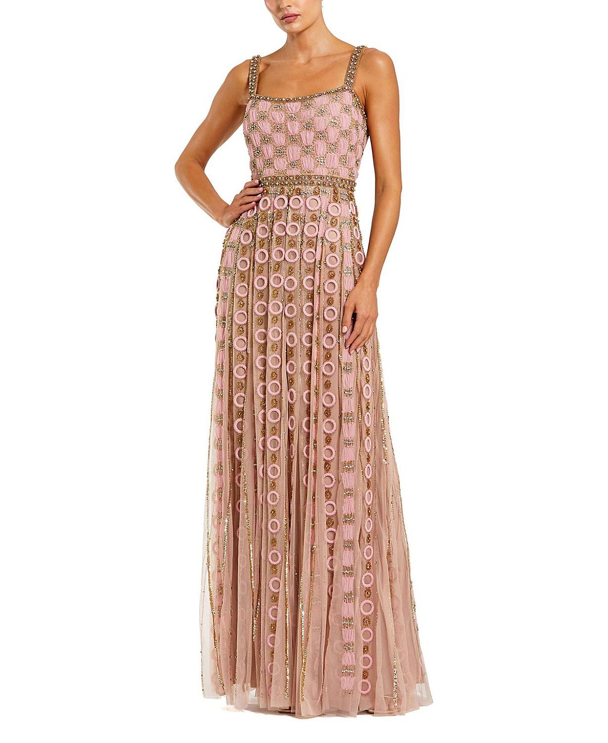 Mac Duggal Sleeveless Mesh Embellished A Line Gown