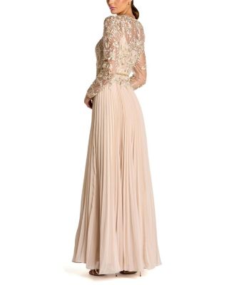  Long Sleeve Chiffon Embellished Gown