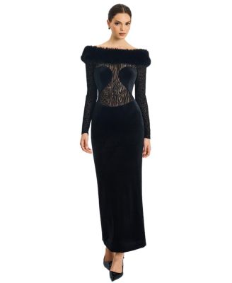  Alexis Animal Print Fur Boatneck Maxi Dress