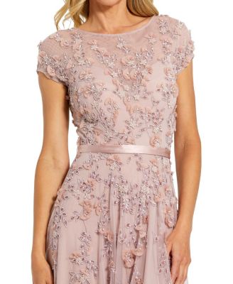 Floral Embellished Short Sleeve Mesh Gown