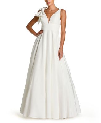  Sleeveless Plunge Neck Ball Gown with Bow Detail