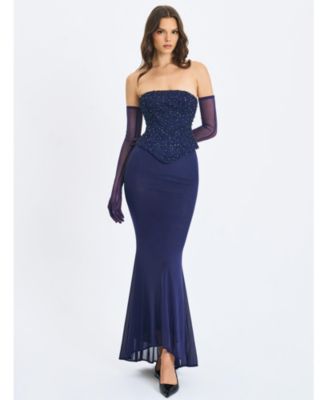  Orabelle Beaded Peplum Mermaid Gown with Lace-up Back