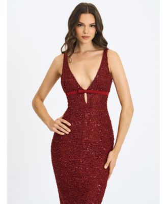  Elora Sequin Beaded Keyhole Maxi Dress