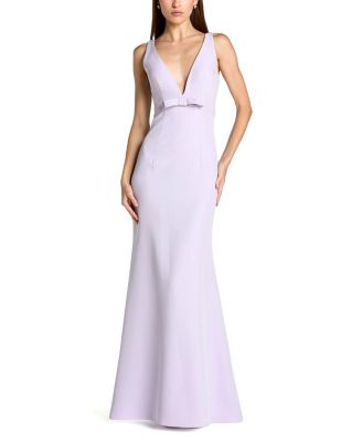  Crepe Sleeveless V Neck Mermaid Gown with Bow