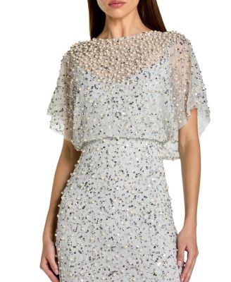  Beaded Mesh Gown with Shawl