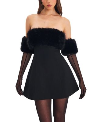  Evelyn Fur-Trimmed Mini A-Line Dress