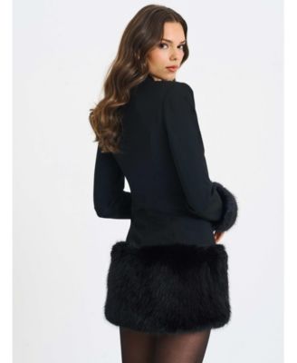  Wenona Fur Trimmed V-Neck Mini Blazer Dress