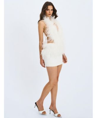  Quisten Feathered Plunging Halter Mini Dress