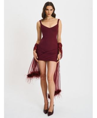 Tori  Pleated Mini Dress with Chiffon Scarf
