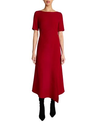 Inez Short Sleeve Midi A Line Dress in Soft Stretch Crepe