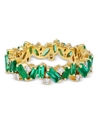 18K Yellow Gold Frenzy Emerald & Diamond Eternity Band