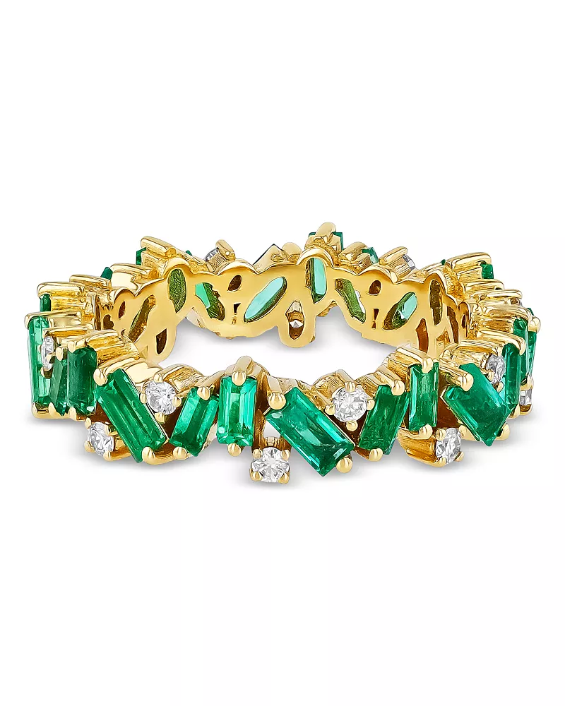 Suzanne Kalan 18K Yellow Gold Frenzy Emerald & Diamond Eternity Band