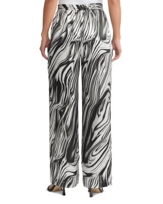 Marble Print Wide Leg Silk Pants