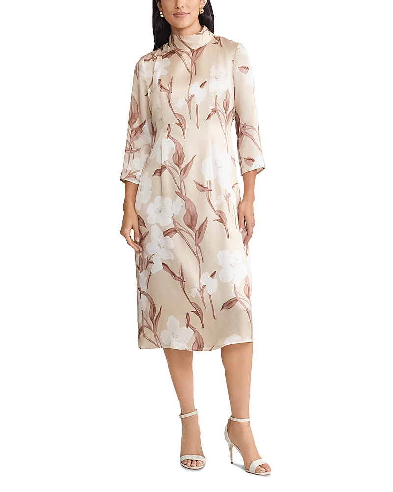 Misook Floral Print Silk Midi Dress Misook Floral Print Silk Midi Dress