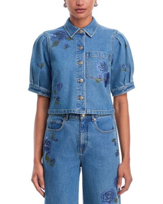 Heatset Roses Denim Halsie Top