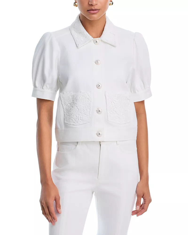 Cinq a Sept Lace White Denim Ivana Jacket
