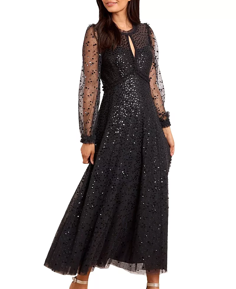 Needle & Thread Dappled Sequin Long Sleeve Ankle Gown