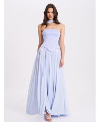  Qianna Peplum Top Chiffon Gown with Scarf