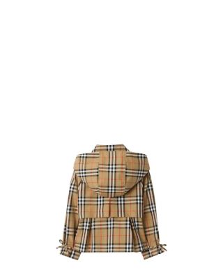 Girls' Check Cotton Hooded Trench Jacket - Little Kid, Big Kid