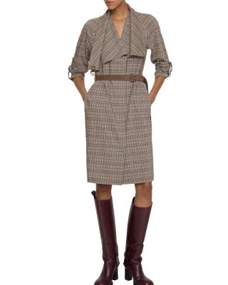 Scarf Collar Check Wool Dress