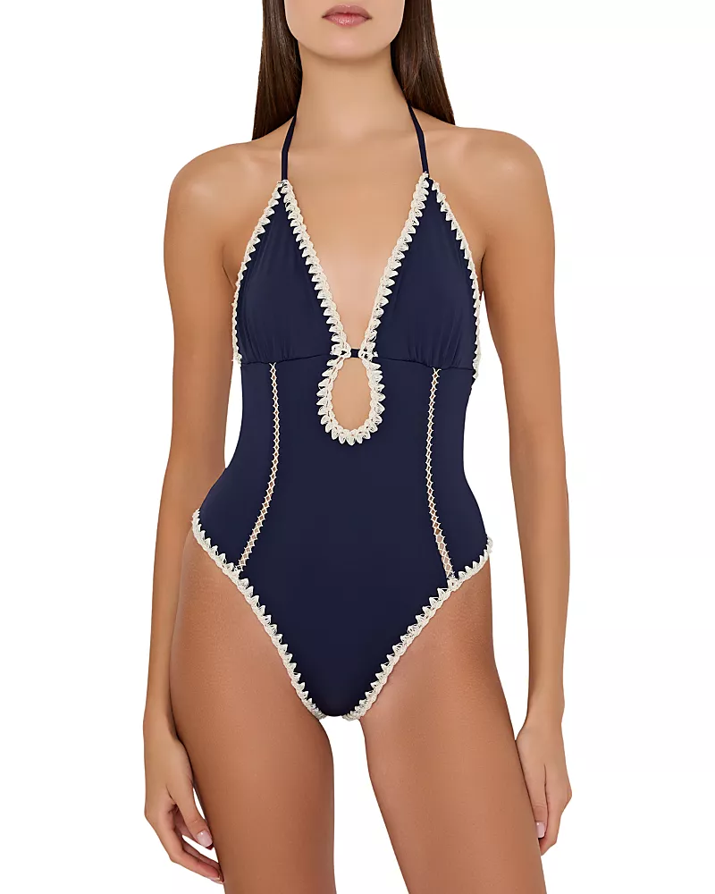 Milly Cutout Crochet Trim One Piece Swimsuit