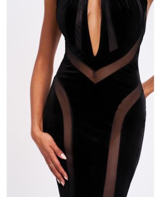  Paityn Velvet Mesh Cutout Halter Gown